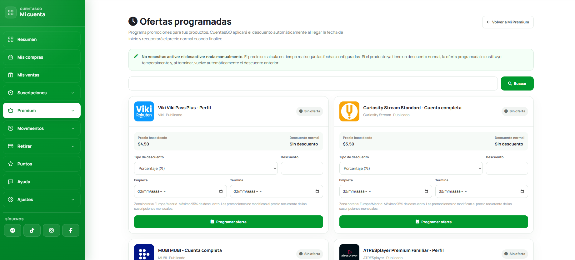Ofertas programadas