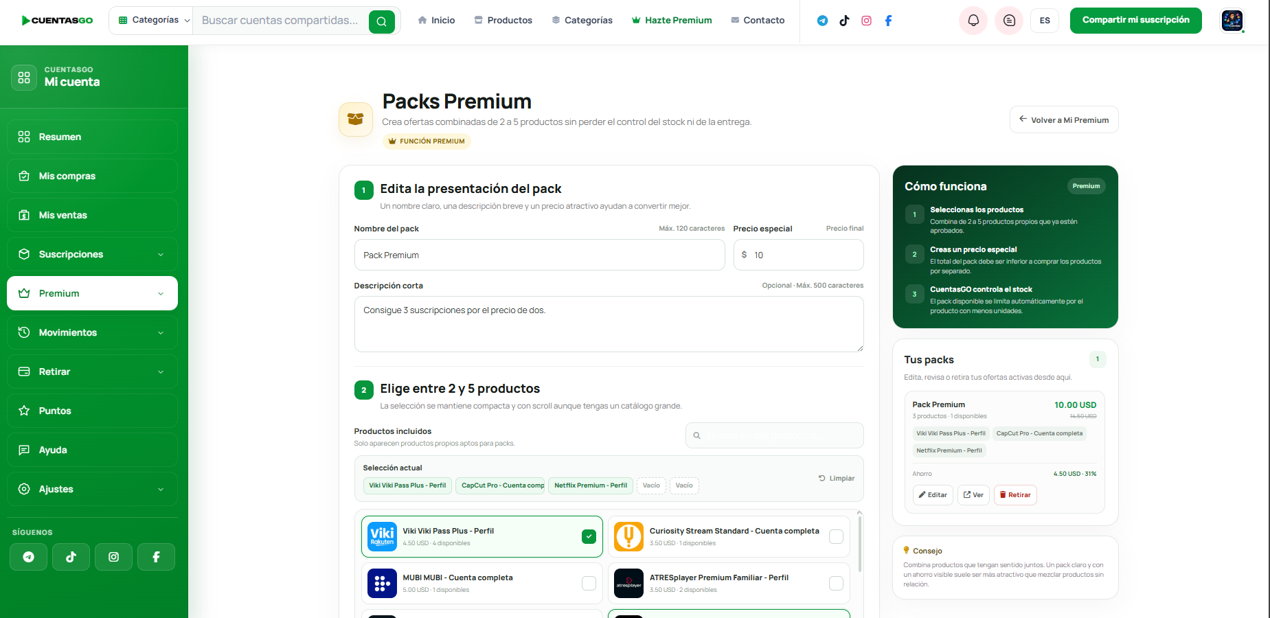 Packs de productos