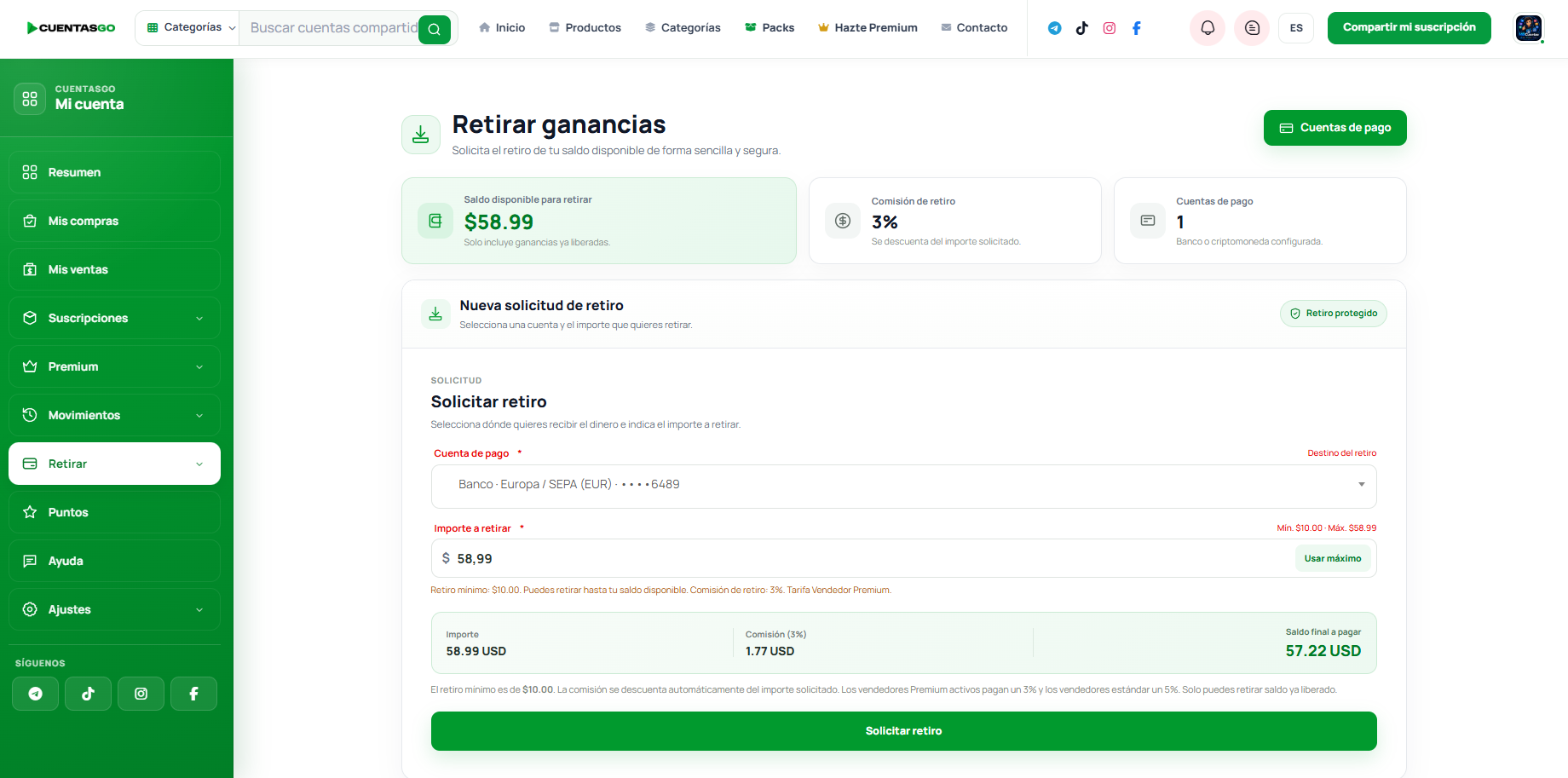 Retiros con comisión reducida